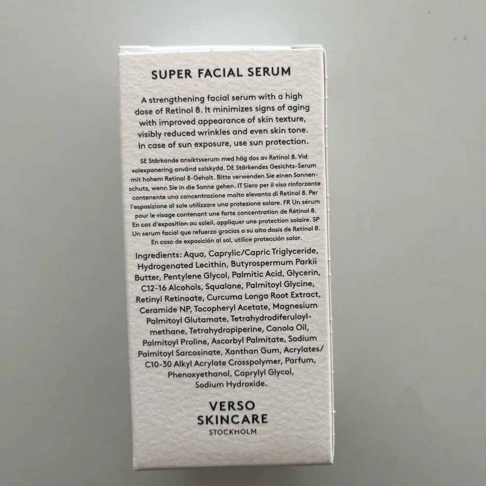 VERSO, super facial serum, with retinal eight, new with‎ tags, 1 ounce
